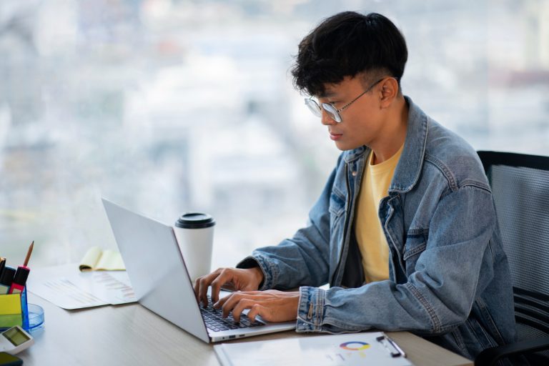 person using laptop